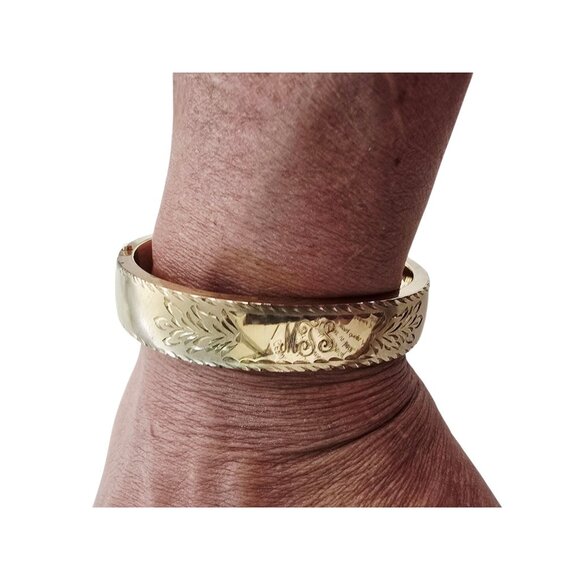 Vintage Jewelry - Vintage Matte Gold Initialed possibly MJS? Bangle Bracelet (GFBWC-5)